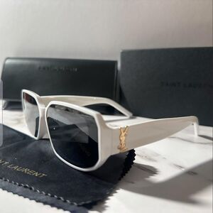 Saint-laurent-paris Women's White and Silver Sunglasses